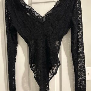 Divided Black Floral Lace Bodysuit